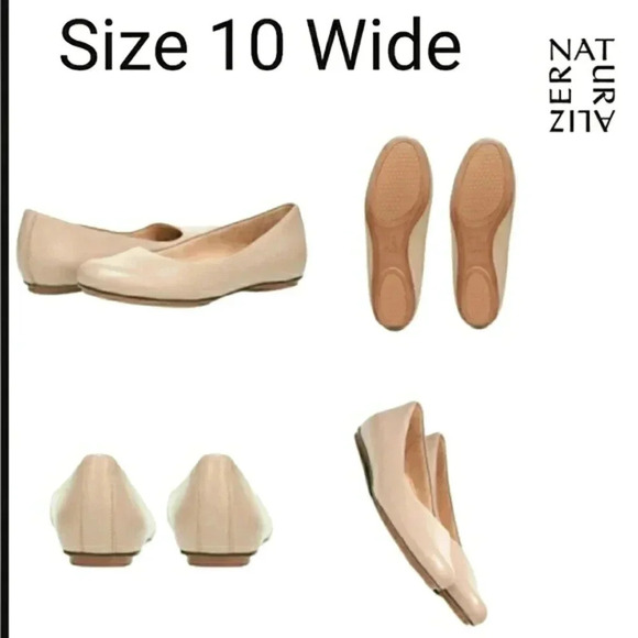 Naturalizer Casual Beige Leather 10 Wide Slip-On Ballet Minimalist Flats - Picture 1 of 3
